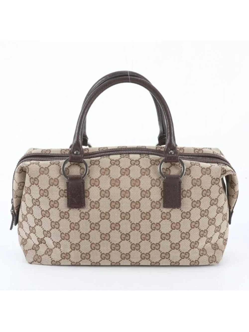 Gucci GG Canvas Mini Boston Leather Handbag Tote Brown